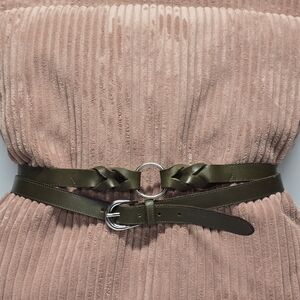 M. Rena Boho Genuine Olive Green Leather Double Wrap Belt Vintage